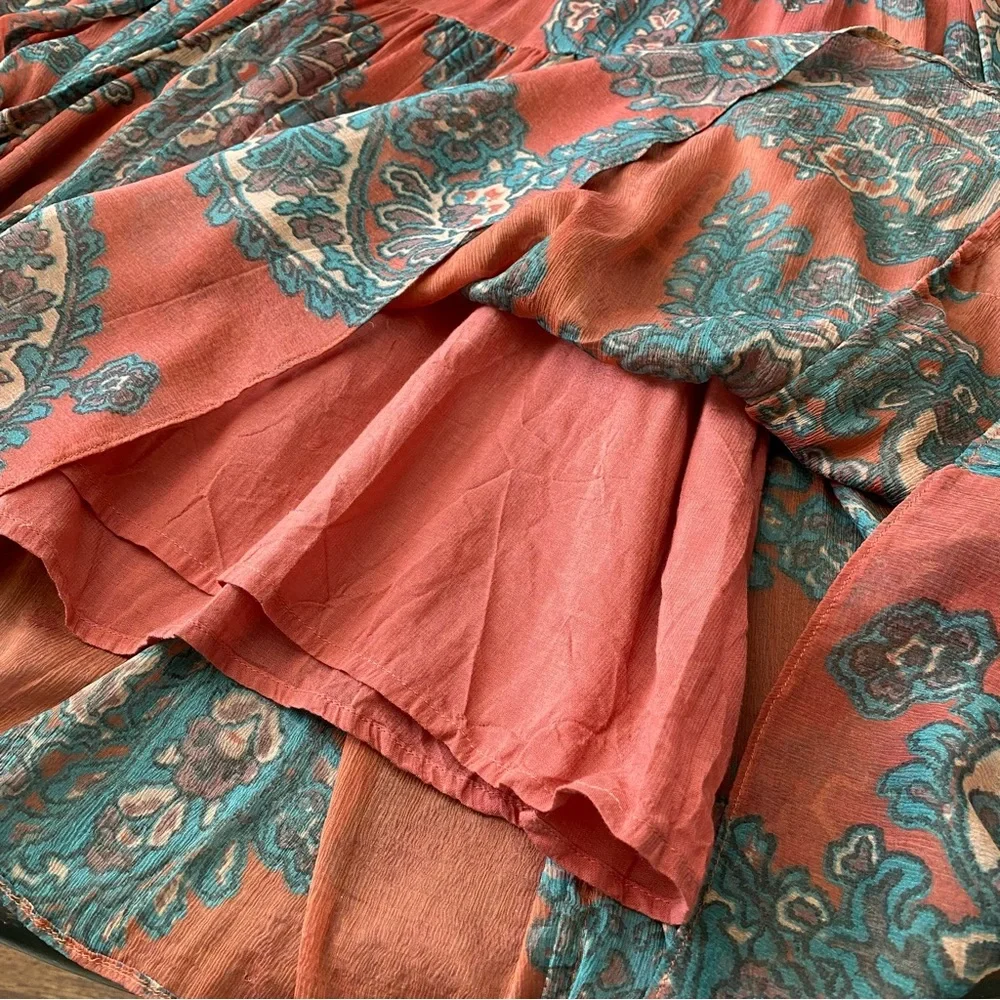 Free People Forget Me Not Moonstruck Mini‎ Dress Paisley Print Size M Red